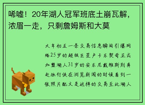 唏嘘！20年湖人冠军班底土崩瓦解，浓眉一走，只剩詹姆斯和大莫
